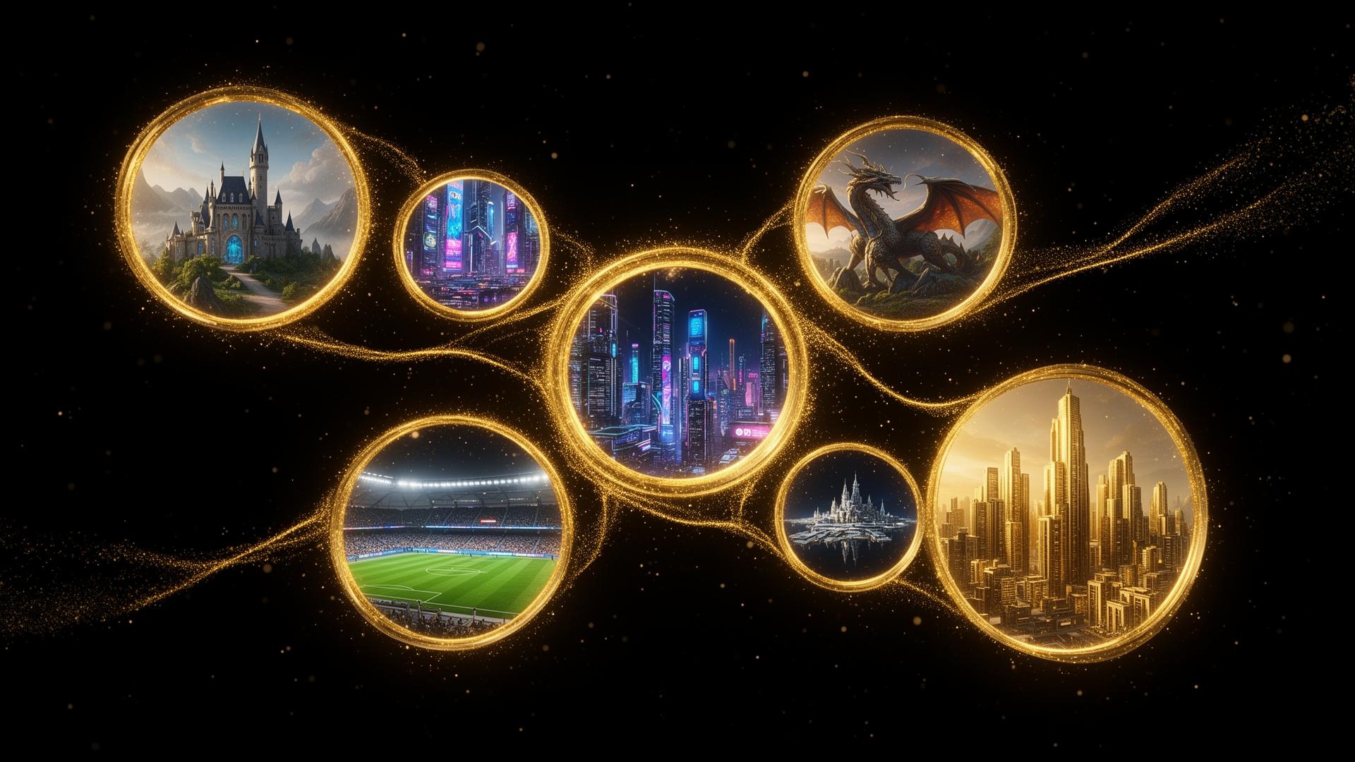 Golden portals opening into parallel galactic realities
